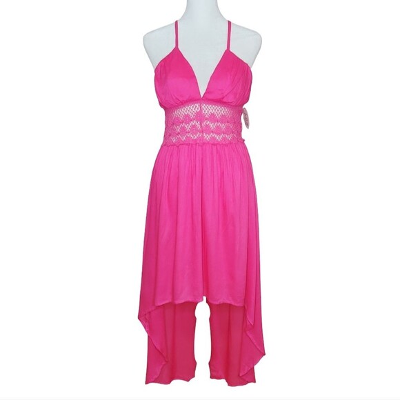 Jolie & Joy Hi Low Halter Dress Embroidery Embellishments Bra Insert Pink Medium - Picture 1 of 10